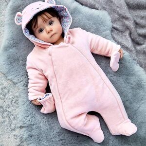 Cozy Pink Baby Footie with Bear Ears